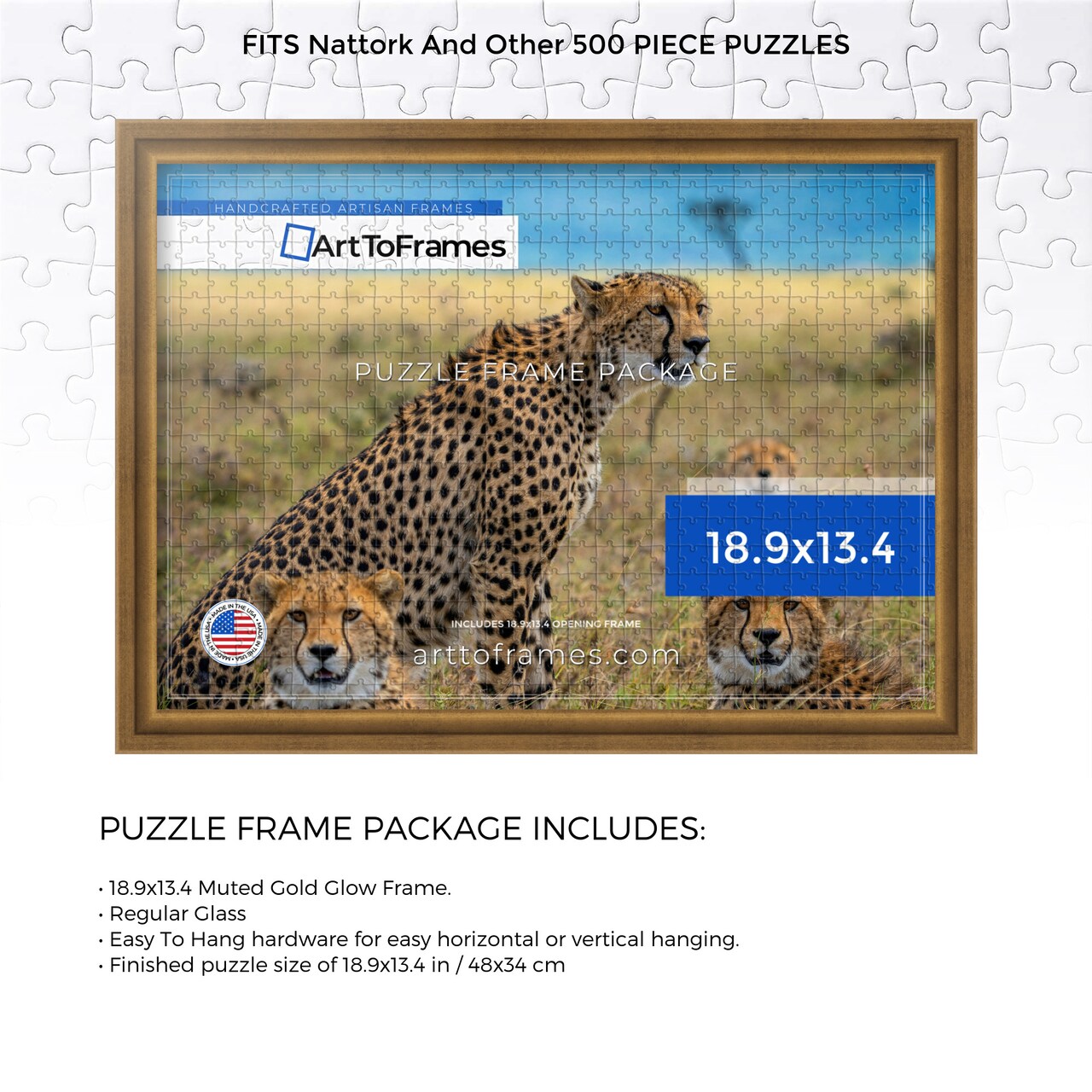 ArtToFrames 18.9x13.4 INCH / 48x34 CM Puzzle Frame for 500 piece Puzzles.This 1.25 Inch Custom MDF Frame for Puzzles Comes with Regular Glass, Available in Multiple Colors